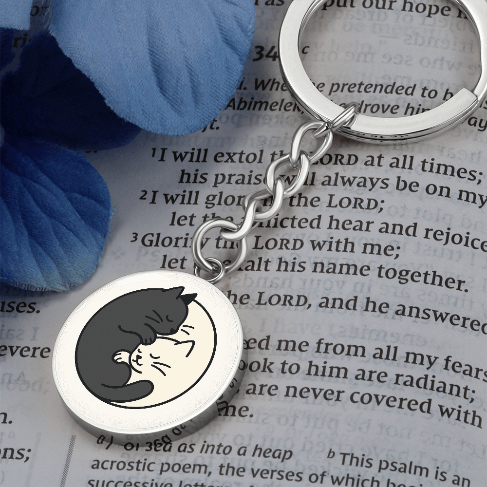 Yin Yang Cat Graphic Circle Keychain – Balance, Chaos & Cat Hair