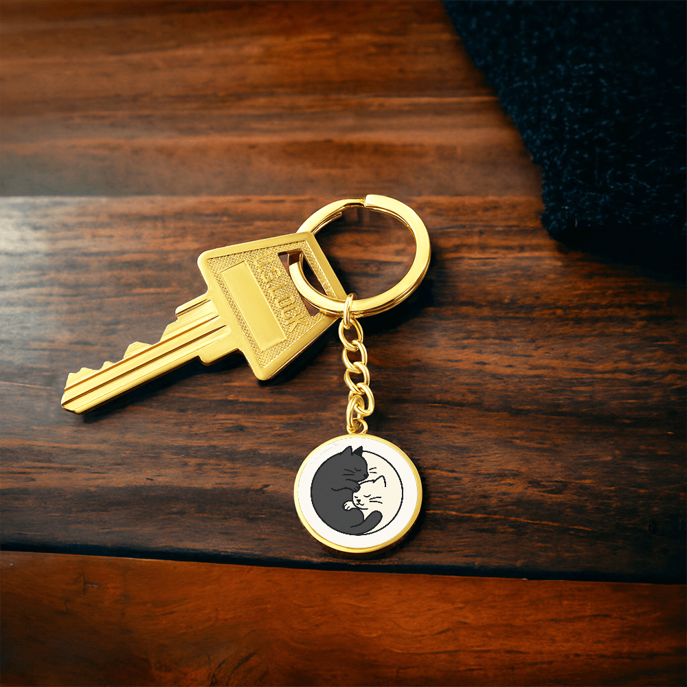Yin Yang Cat Graphic Circle Keychain – Balance, Chaos & Cat Hair