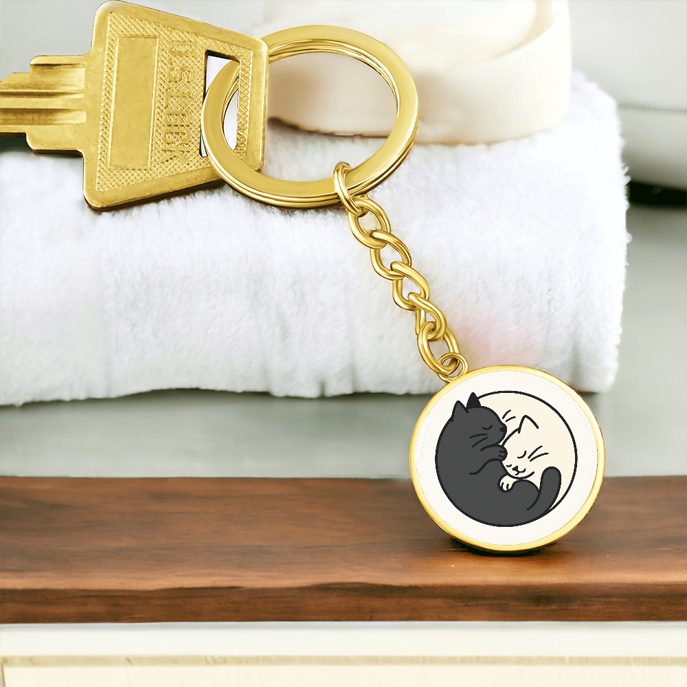 Yin Yang Cat Graphic Circle Keychain – Balance, Chaos & Cat Hair