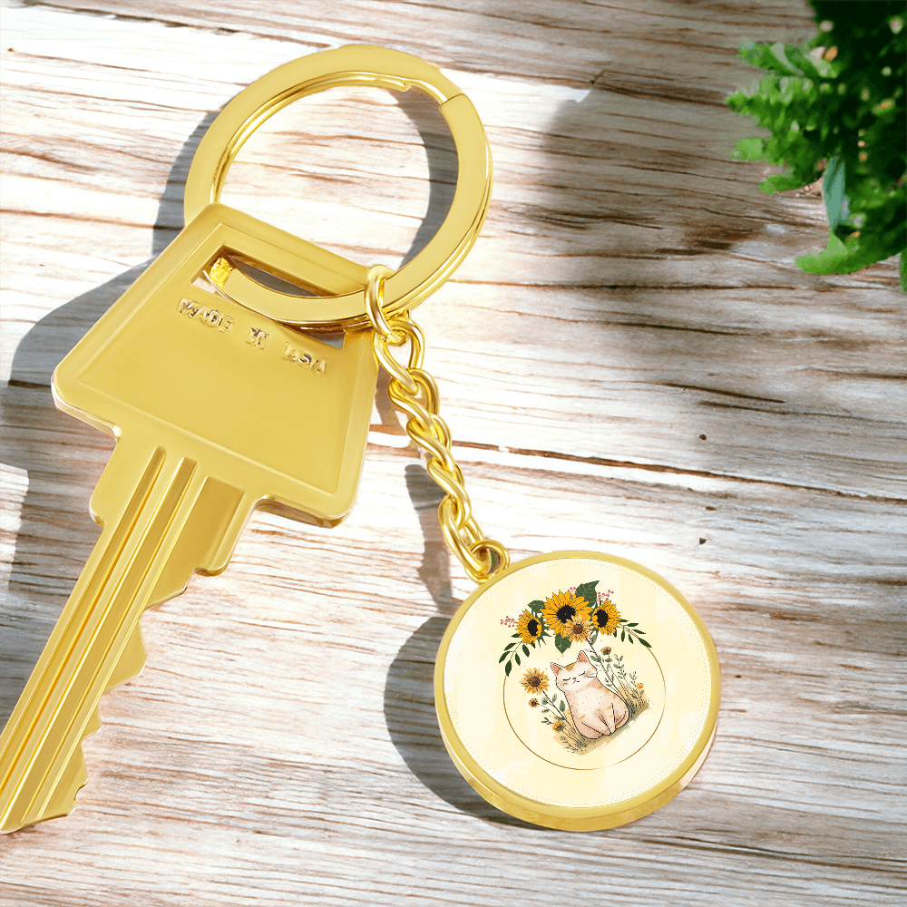 Yellow Sunflower Kitty Pendant Keychain