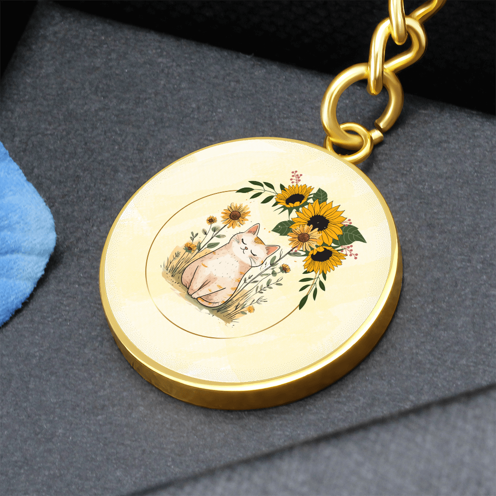 Yellow Sunflower Kitty Pendant Keychain