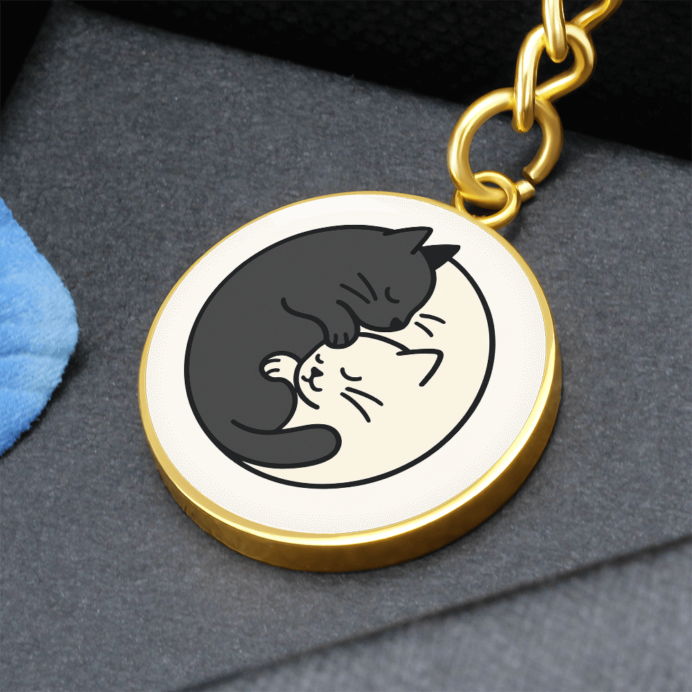 Yin Yang Cat Graphic Circle Keychain – Balance, Chaos & Cat Hair