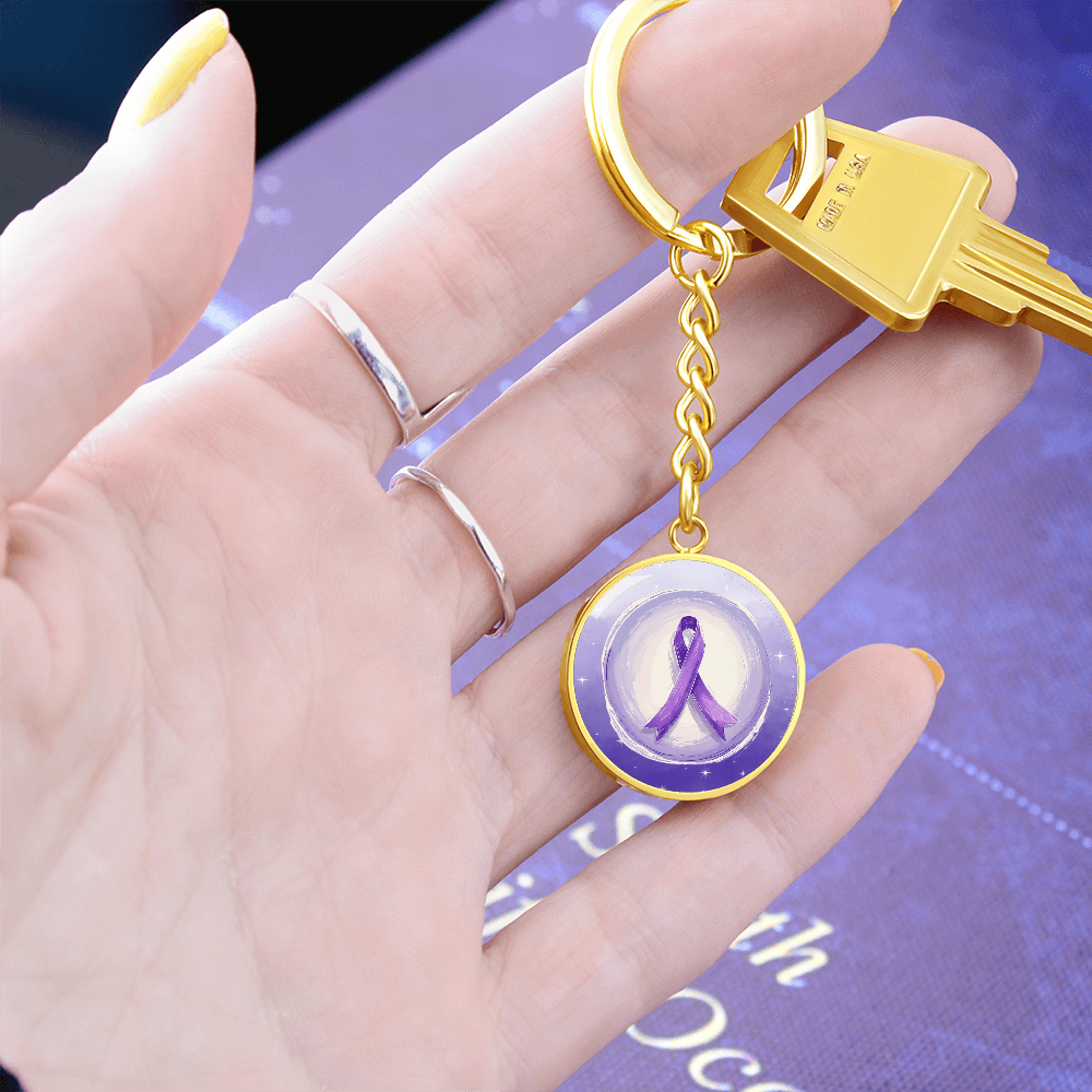 Watercolor Purple Ribbon Pendant Keychain