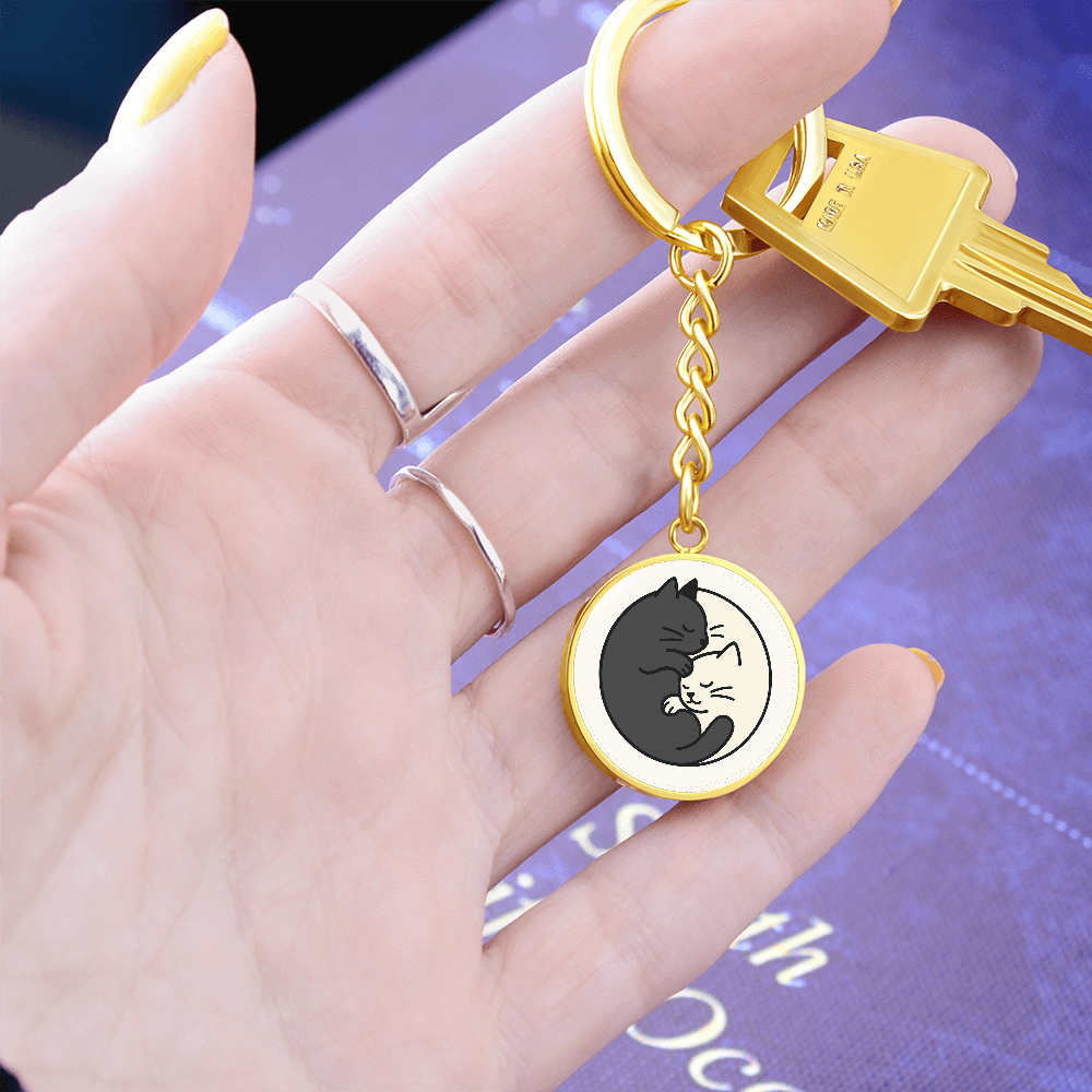 Yin Yang Cat Graphic Circle Keychain – Balance, Chaos & Cat Hair