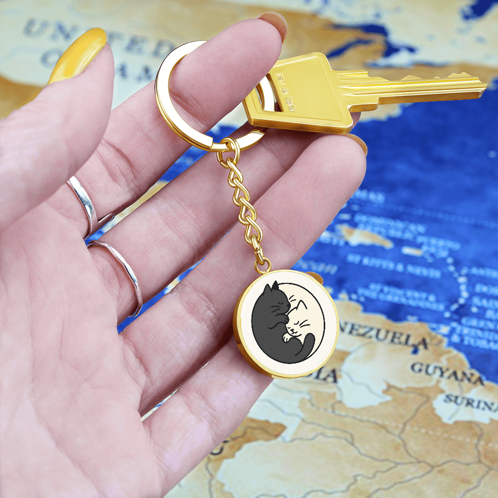 Yin Yang Cat Graphic Circle Keychain – Balance, Chaos & Cat Hair