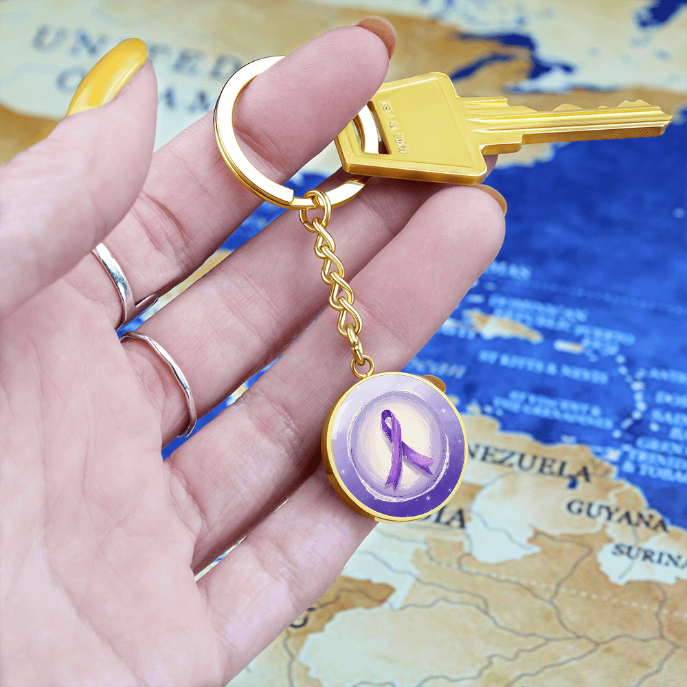 Watercolor Purple Ribbon Pendant Keychain