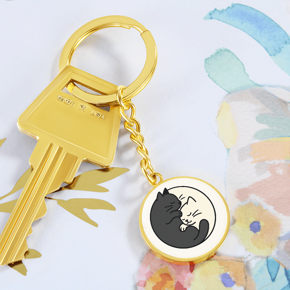 Yin Yang Cat Graphic Circle Keychain – Balance, Chaos & Cat Hair