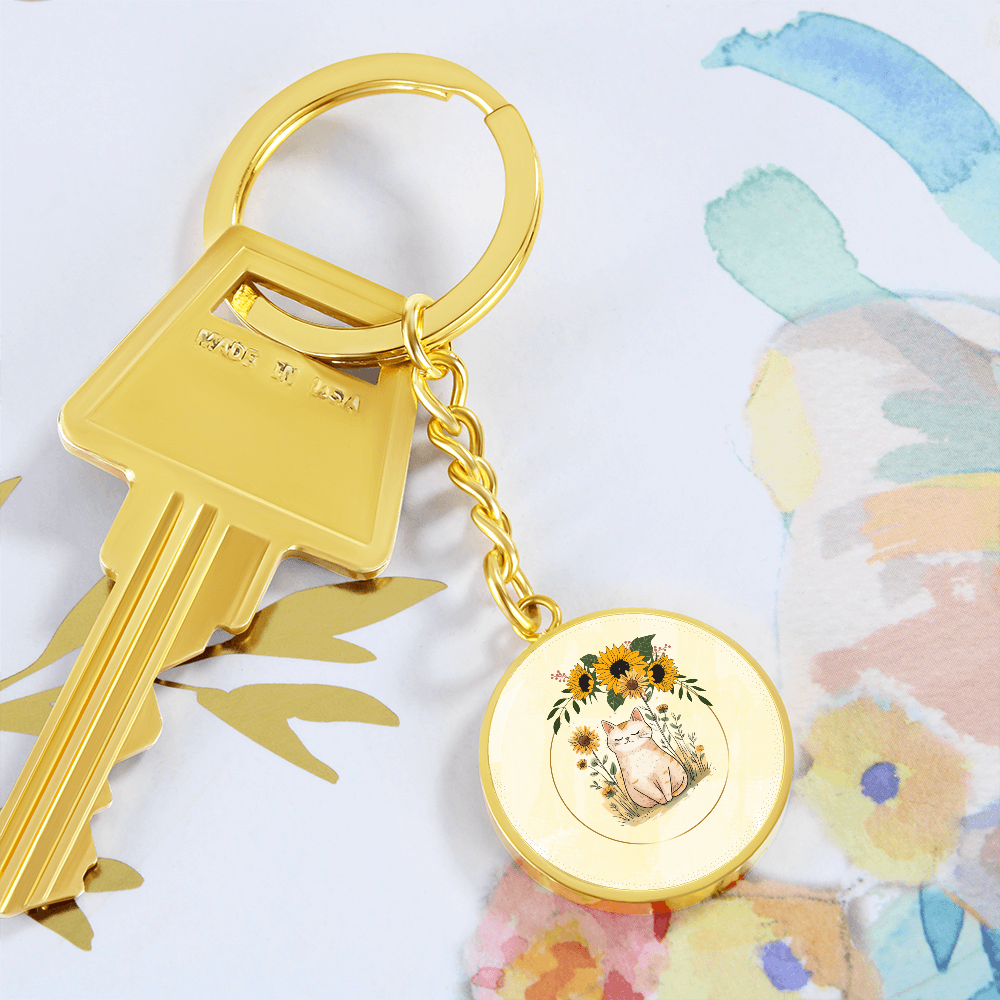 Yellow Sunflower Kitty Pendant Keychain
