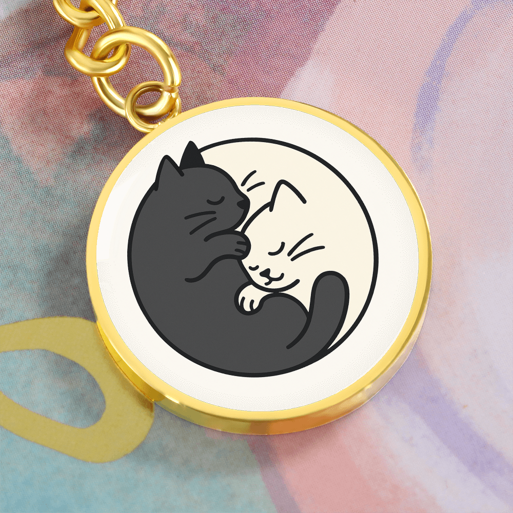 Yin Yang Cat Graphic Circle Keychain – Balance, Chaos & Cat Hair