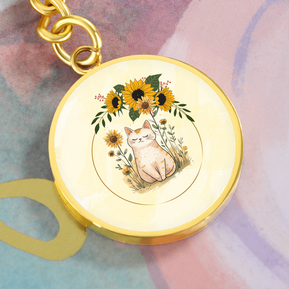 Yellow Sunflower Kitty Pendant Keychain