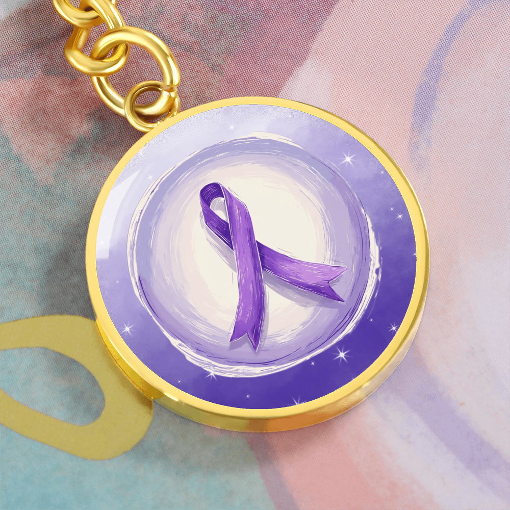 Watercolor Purple Ribbon Pendant Keychain
