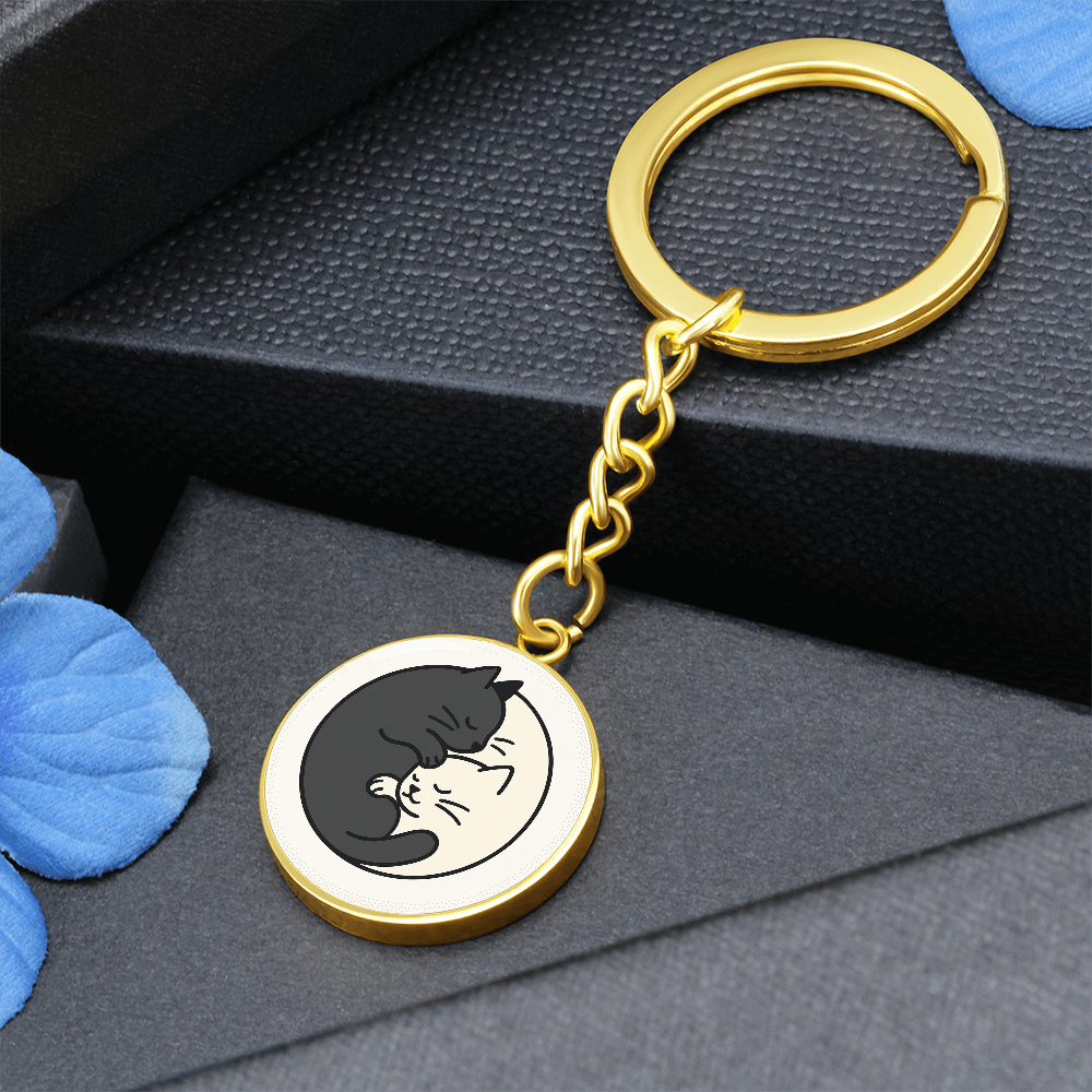 Yin Yang Cat Graphic Circle Keychain – Balance, Chaos & Cat Hair