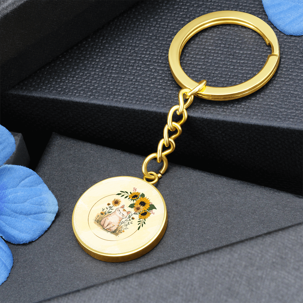 Yellow Sunflower Kitty Pendant Keychain