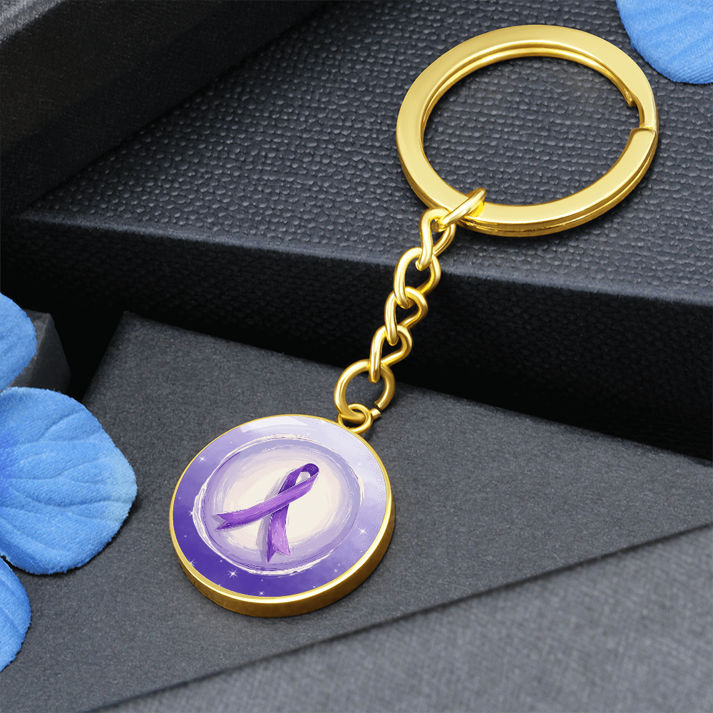 Watercolor Purple Ribbon Pendant Keychain