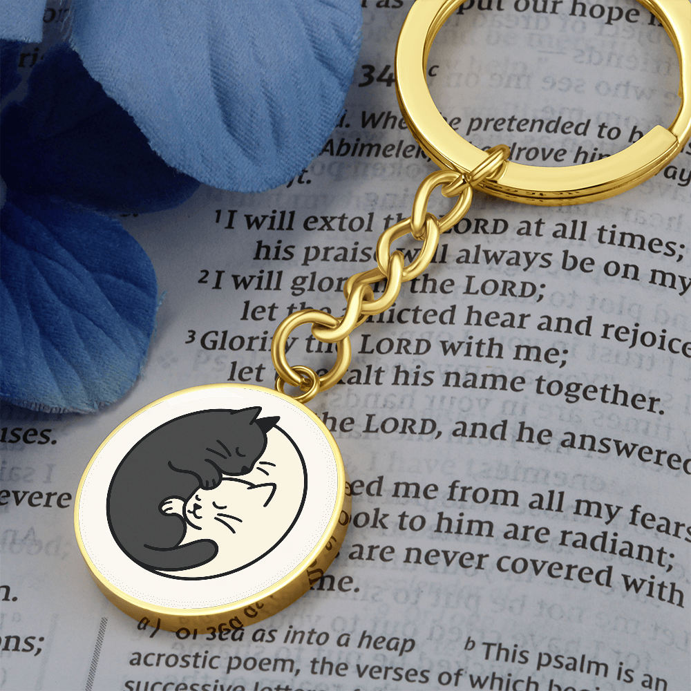 Yin Yang Cat Graphic Circle Keychain – Balance, Chaos & Cat Hair