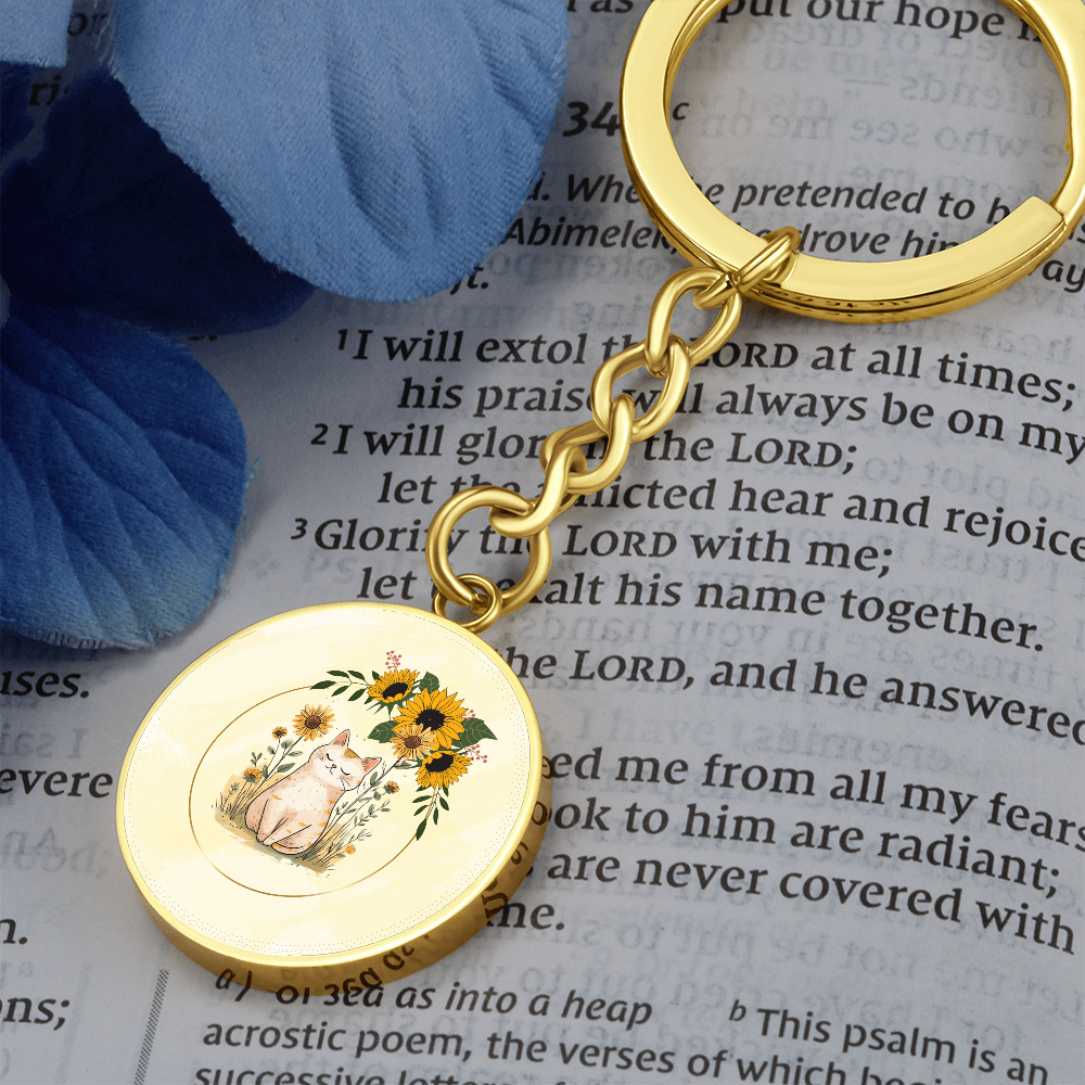 Yellow Sunflower Kitty Pendant Keychain