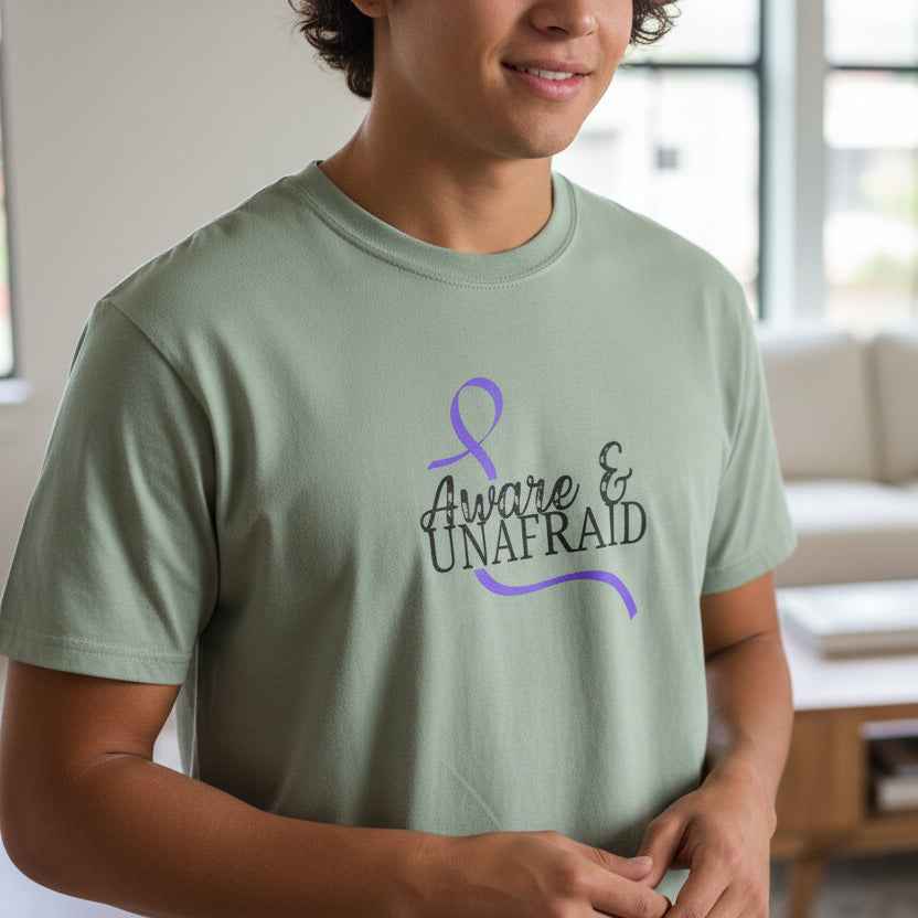 Aware & Unafraid T-Shirt – Epilepsy Awareness Purple Tee - Clothing, Unisex, T-Shirts - EpiAl's Shop