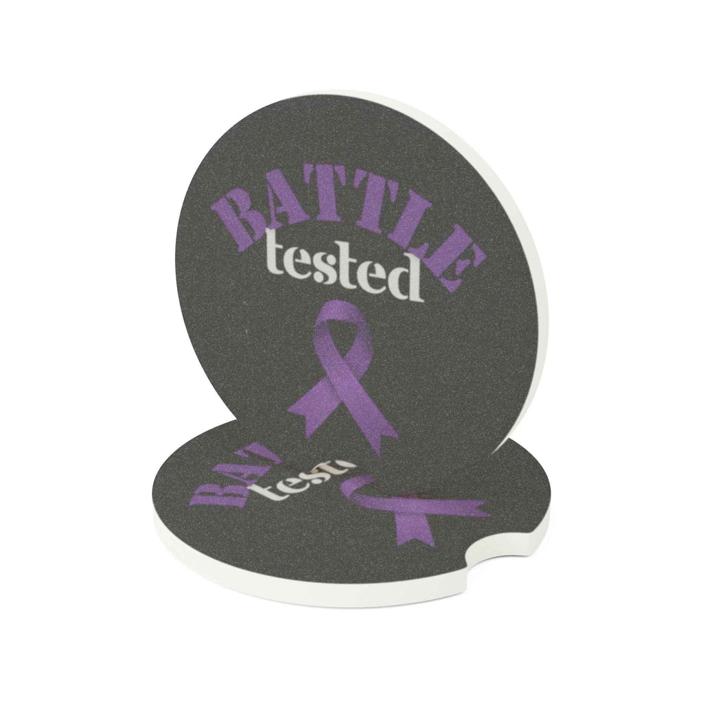 Battle Tested Epilepsy Awareness Soapstone Car Coaster – Purple Ribbon (Set of 1 or 2) - Vehicle Coasters - EpiAl's Shop