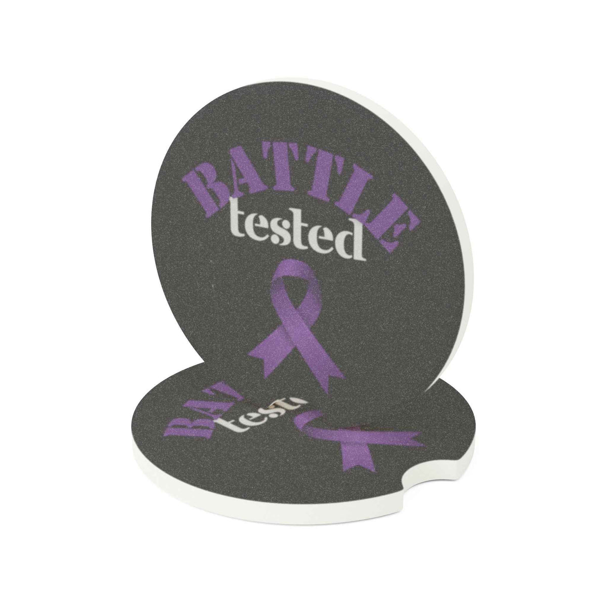Battle Tested Epilepsy Awareness Soapstone Car Coaster – Purple Ribbon (Set of 1 or 2) - Vehicle Coasters - EpiAl's Shop
