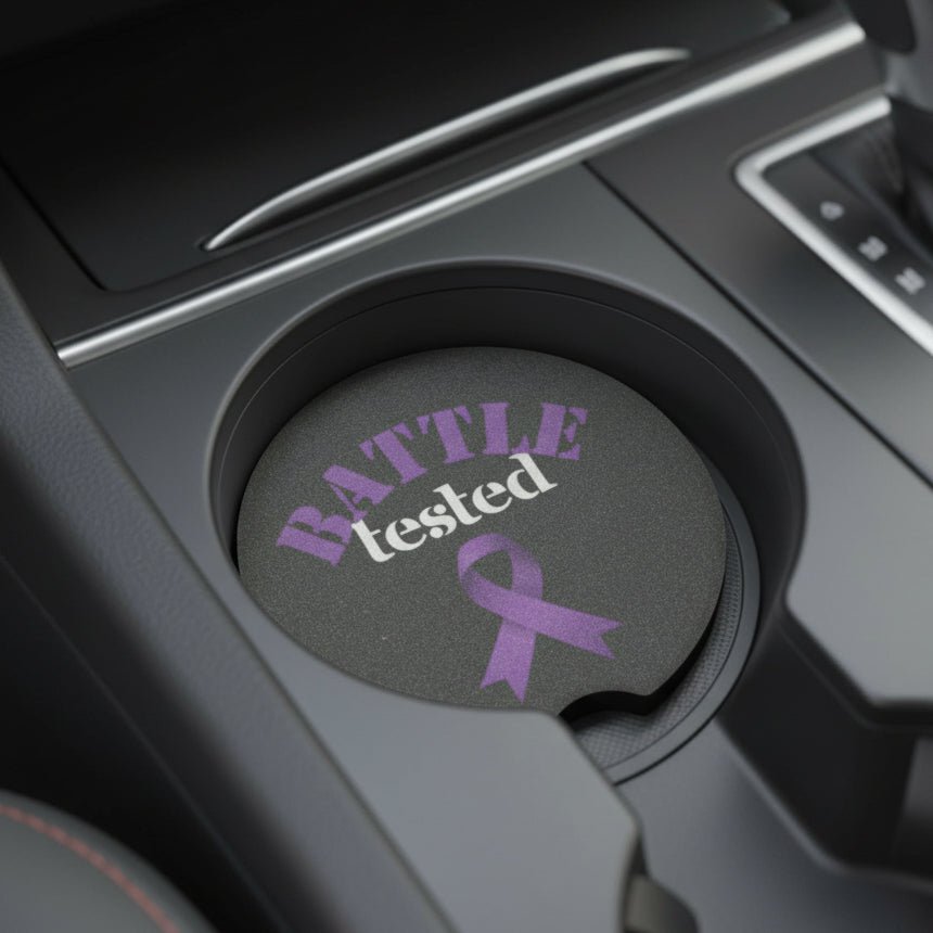 Battle Tested Epilepsy Awareness Soapstone Car Coaster – Purple Ribbon (Set of 1 or 2) - Vehicle Coasters - EpiAl's Shop