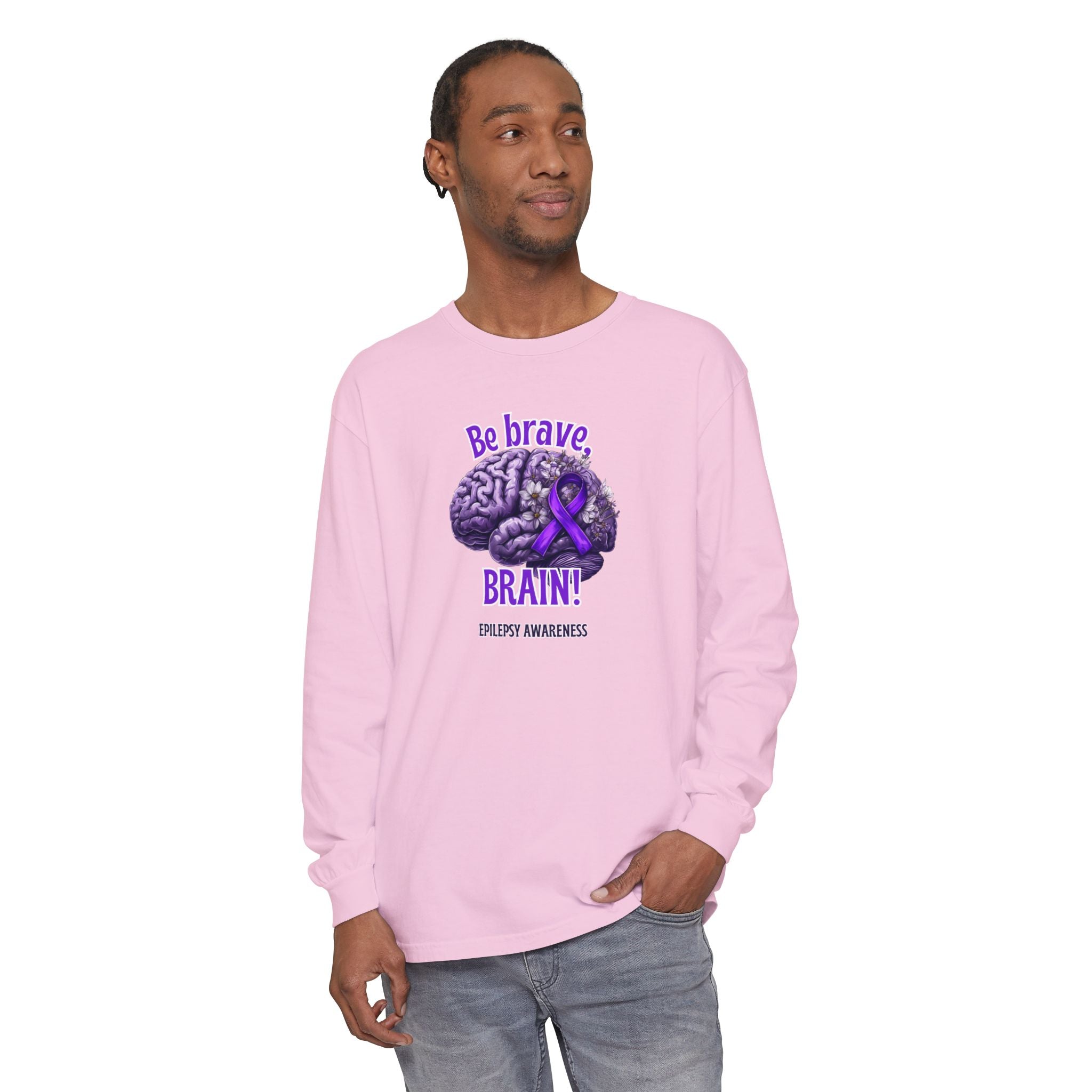 Be Brave Brain Epilepsy Awareness Long Sleeve T-Shirt - Clothing, T-shirts, Long - Sleeve - EpiAl's Shop