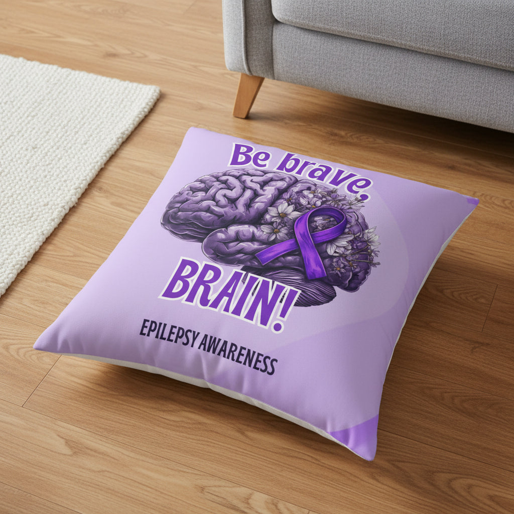 Be Brave Epilepsy Awareness Tufted Floor Pillow, Square - Decor, Home, Pillows - EpiAl's Shop