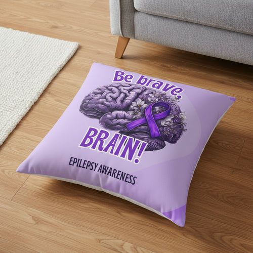Be Brave Epilepsy Awareness Tufted Floor Pillow, Square - Decor, Home, Pillows - EpiAl's Shop
