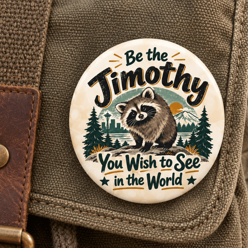Be the Jimothy You Wish to See in the World Pin Button | Raccoon Badge - Buttons, Pinback - EpiAl's Shop