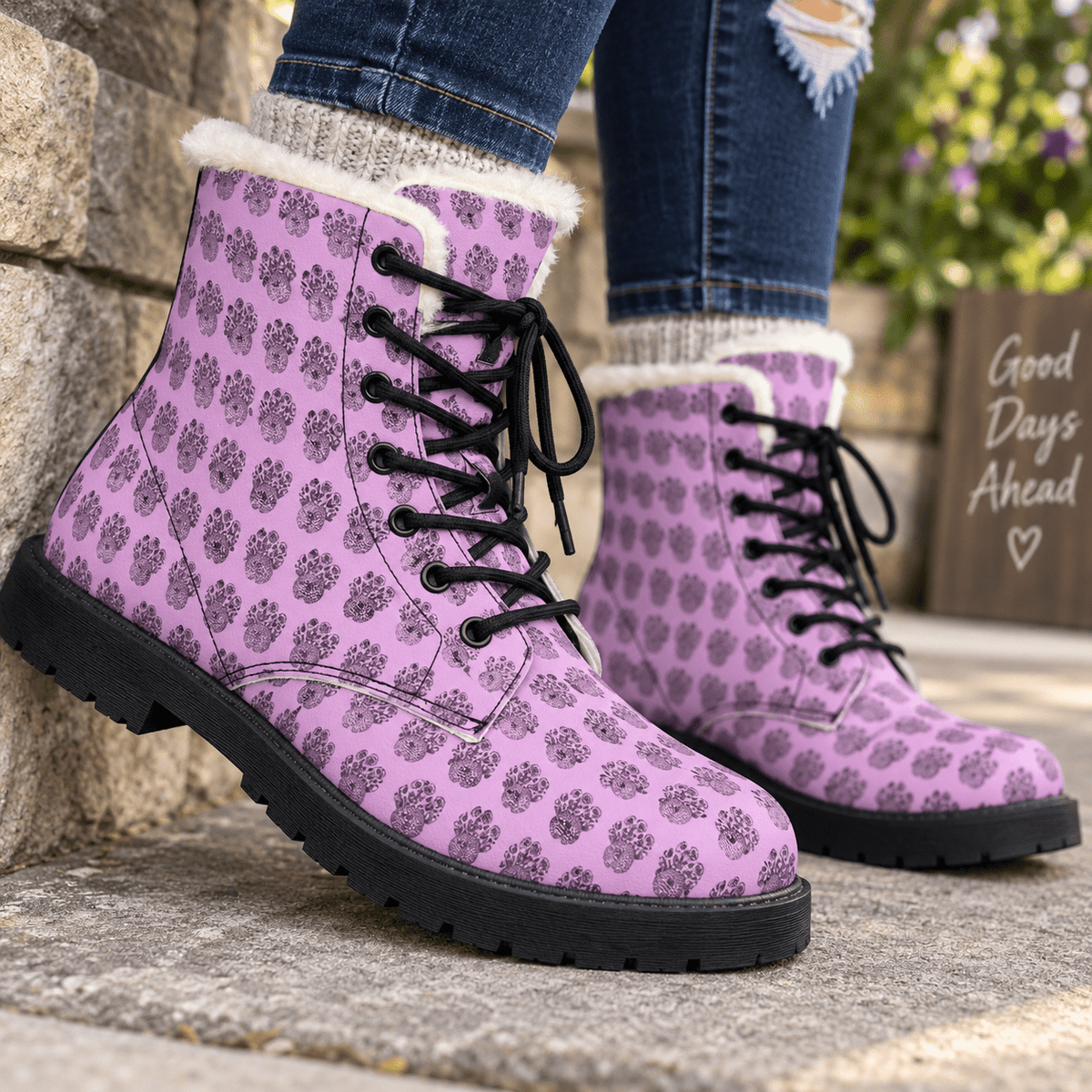 Beautifully Unpredictable Epilepsy Awareness Brain & Flowers Fur-Lined Boots - Shoes, Boots - EpiAl's Shop