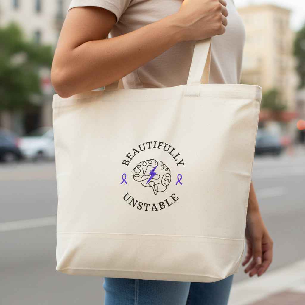 Beautifully Unstable Epilepsy Awareness Canvas Tote – Heavyweight Zippered Cotton Bag - Bags, Carryall - EpiAl's Shop