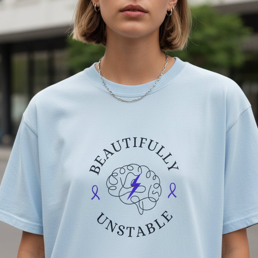 Beautifully Unstable Unisex T-Shirt – Epilepsy Awareness Purple Ribbon Tee - Clothing, Women, T-Shirts - EpiAl's Shop