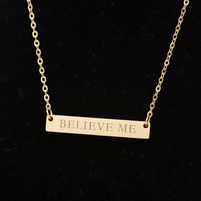 BELIEVE ME Bar Necklace – Political Parody Jewelry - Jewelry, Necklaces - EpiAl's Shop