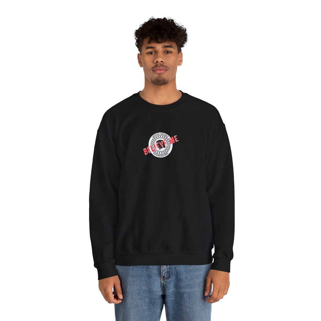 “Believe Me” Official Seal Crewneck Sweatshirt – Black or Navy - Clothing, Unisex, Sweatshirts - EpiAl's Shop