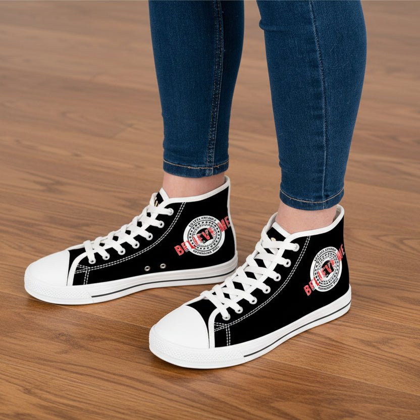 Believe Me Women’s High-Top Sneakers – Political Parody Statement Shoes - Shoes, Sneakers - EpiAl's Shop