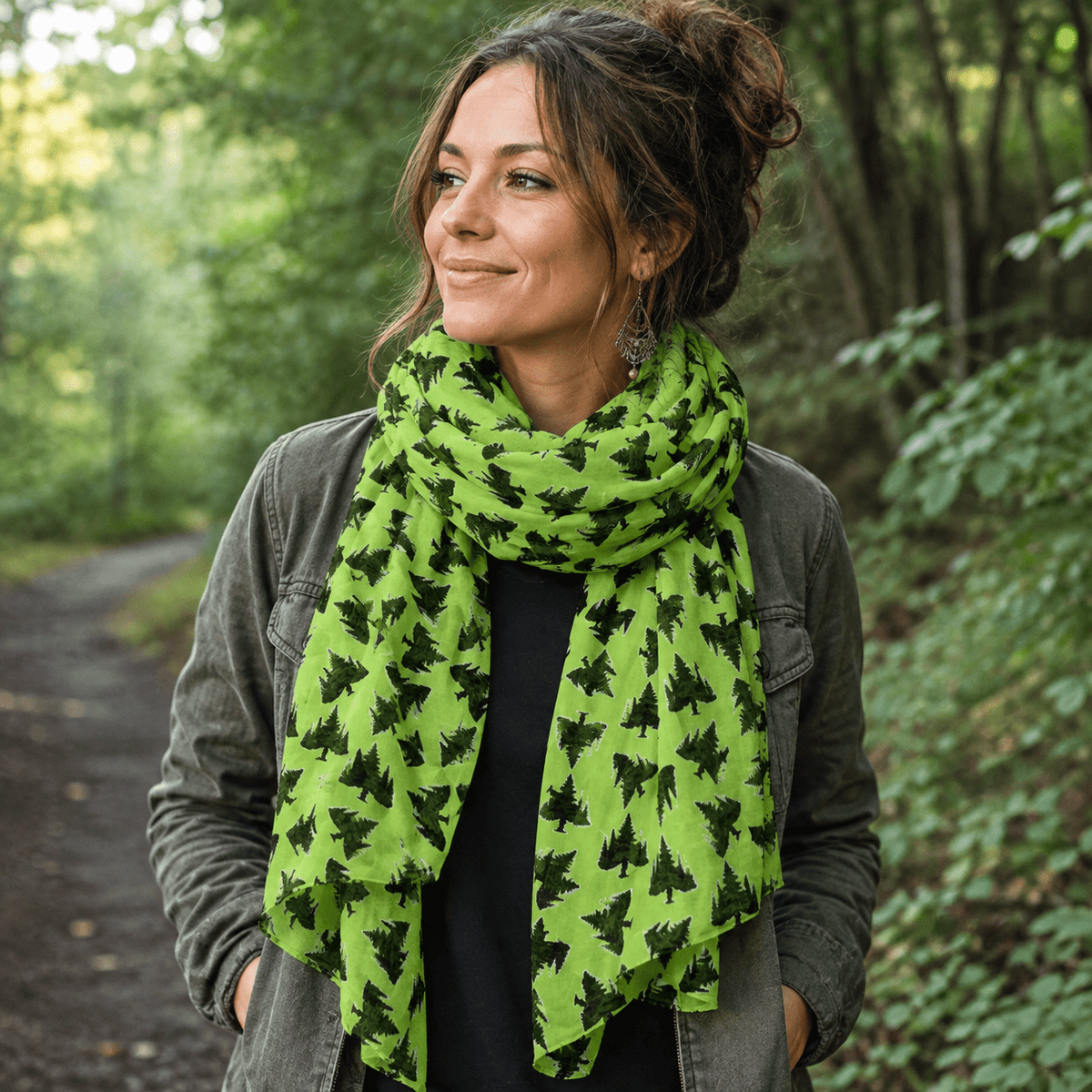 Bigfoot & Black Cat Hide-and-Seek Forest Scarf - Clothing, Women, Scarves - EpiAl's Shop