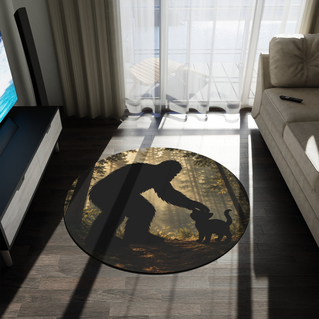 Bigfoot & Cat Unexpected Friends Round Rug - Decor, Rugs, Indoor - EpiAl's Shop