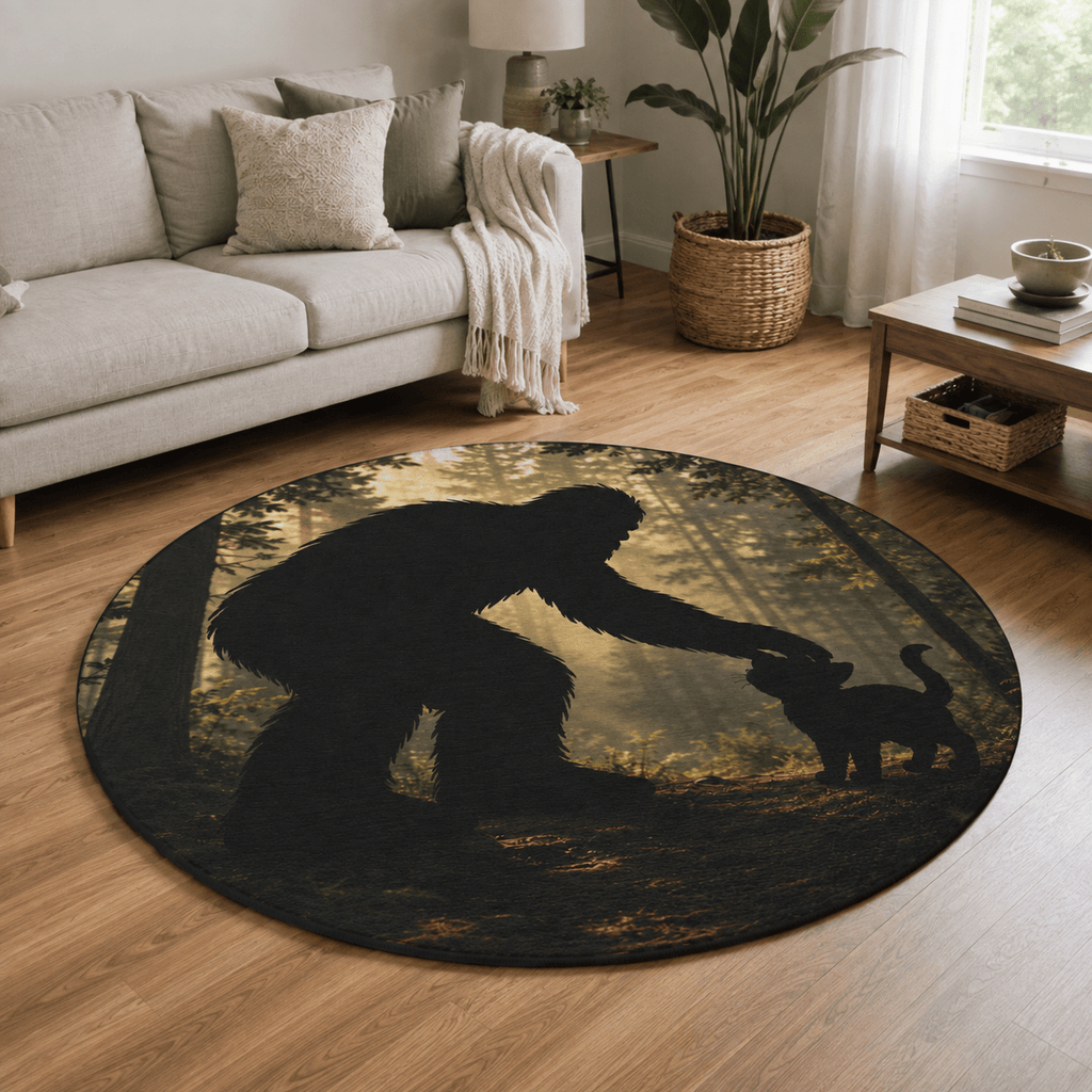 Bigfoot & Cat Unexpected Friends Round Rug - Decor, Rugs, Indoor - EpiAl's Shop