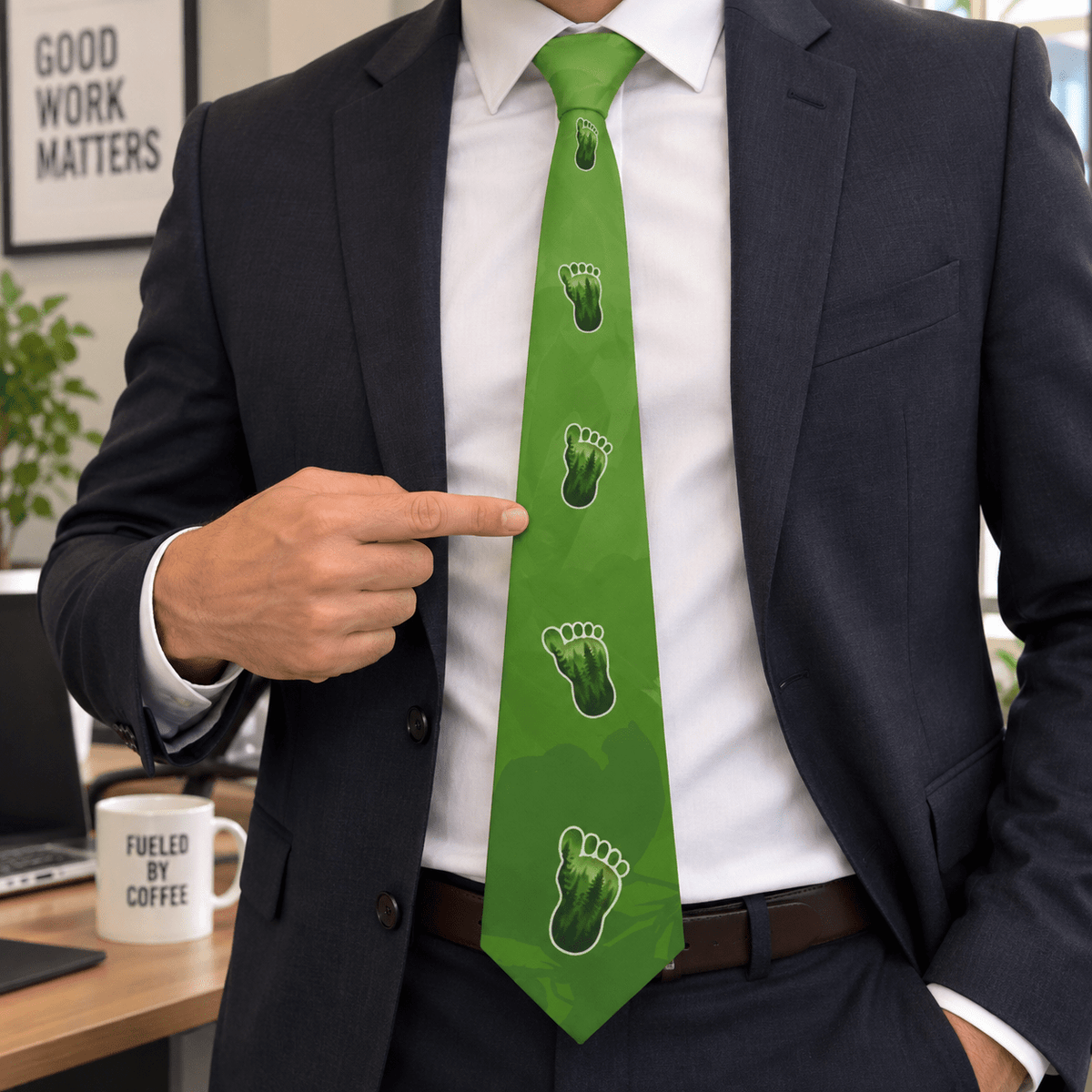 Bigfoot Footprint Necktie | Sasquatch Outdoors Tie - Clothing, Men, Neckties - EpiAl's Shop