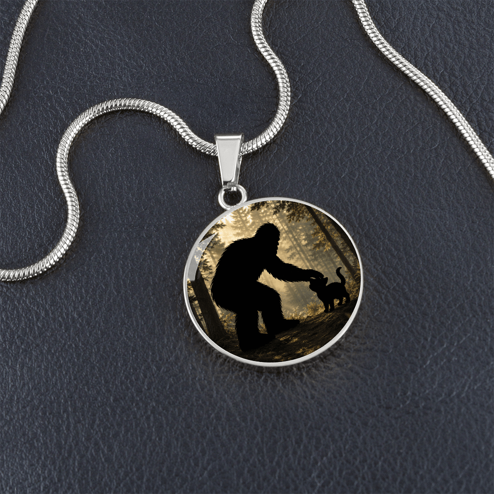 Bigfoot & Kitty Forest Circle Pendant Necklace - Jewelry, Necklaces - EpiAl's Shop