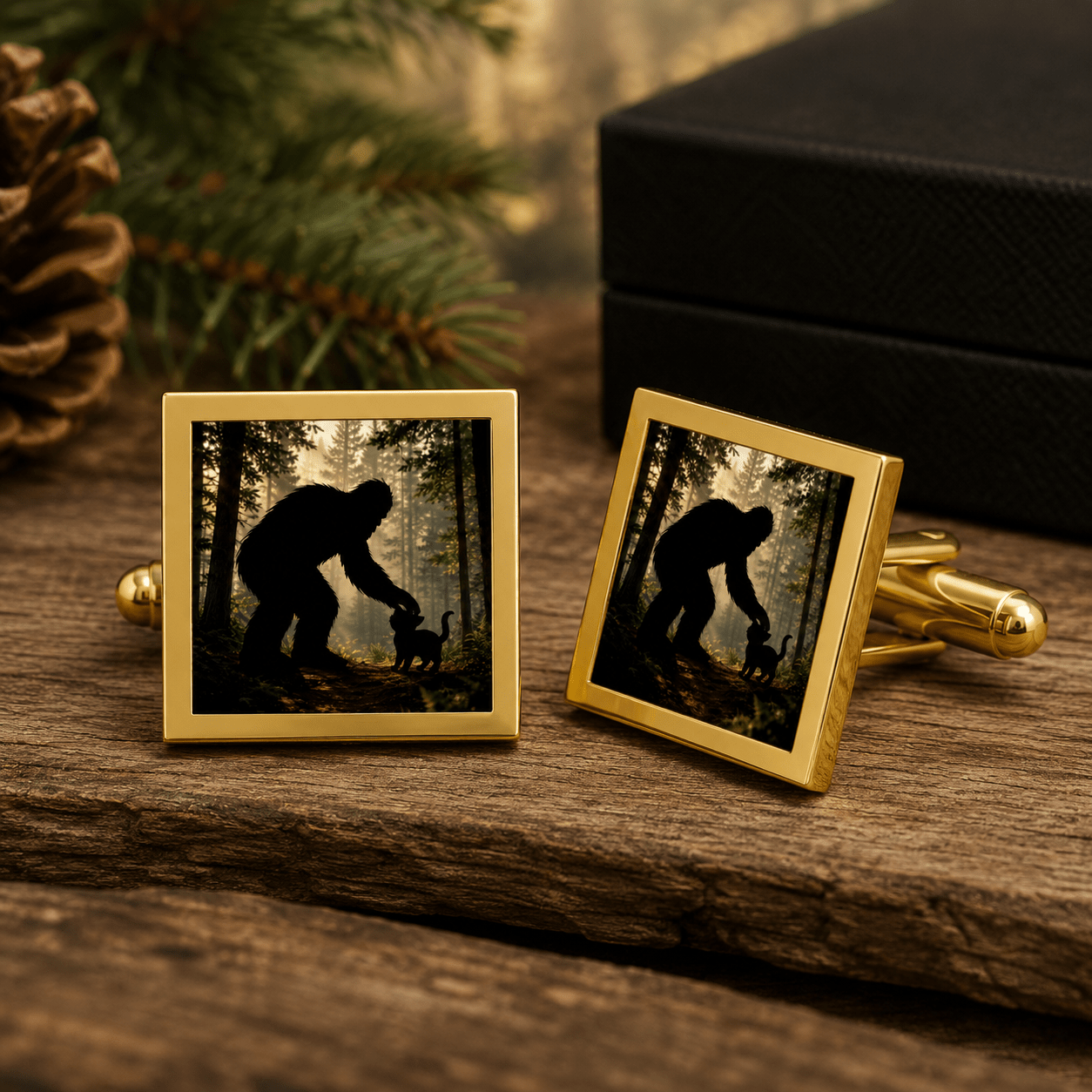 Bigfoot & Kitty Forest Cufflinks — Novelty Sasquatch Gift for Men - Jewelry, Cufflinks - EpiAl's Shop