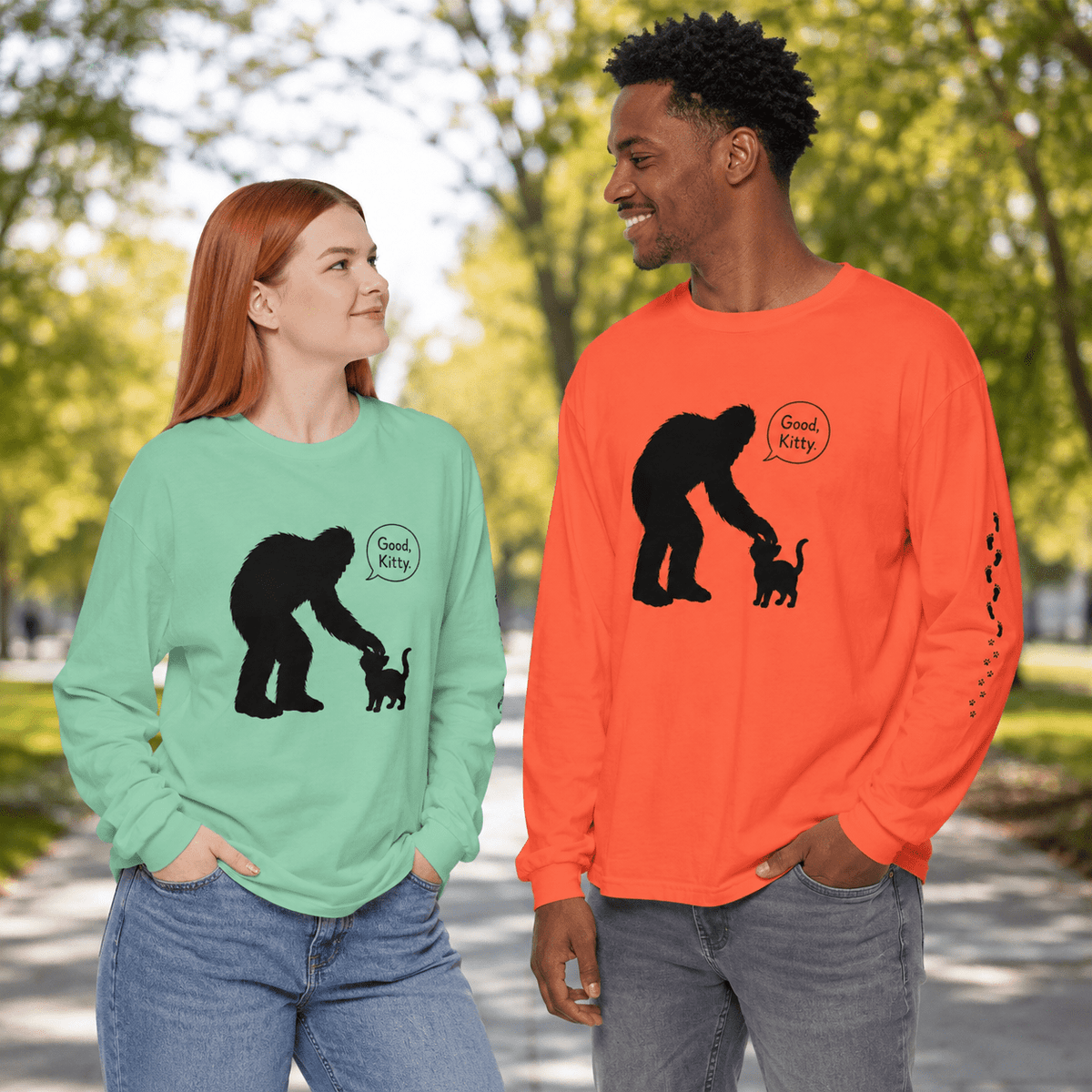 Bigfoot & Kitty “Good, Kitty.” Long Sleeve Shirt - Clothing, Unisex, T-Shirts, Long-Sleeved - EpiAl's Shop