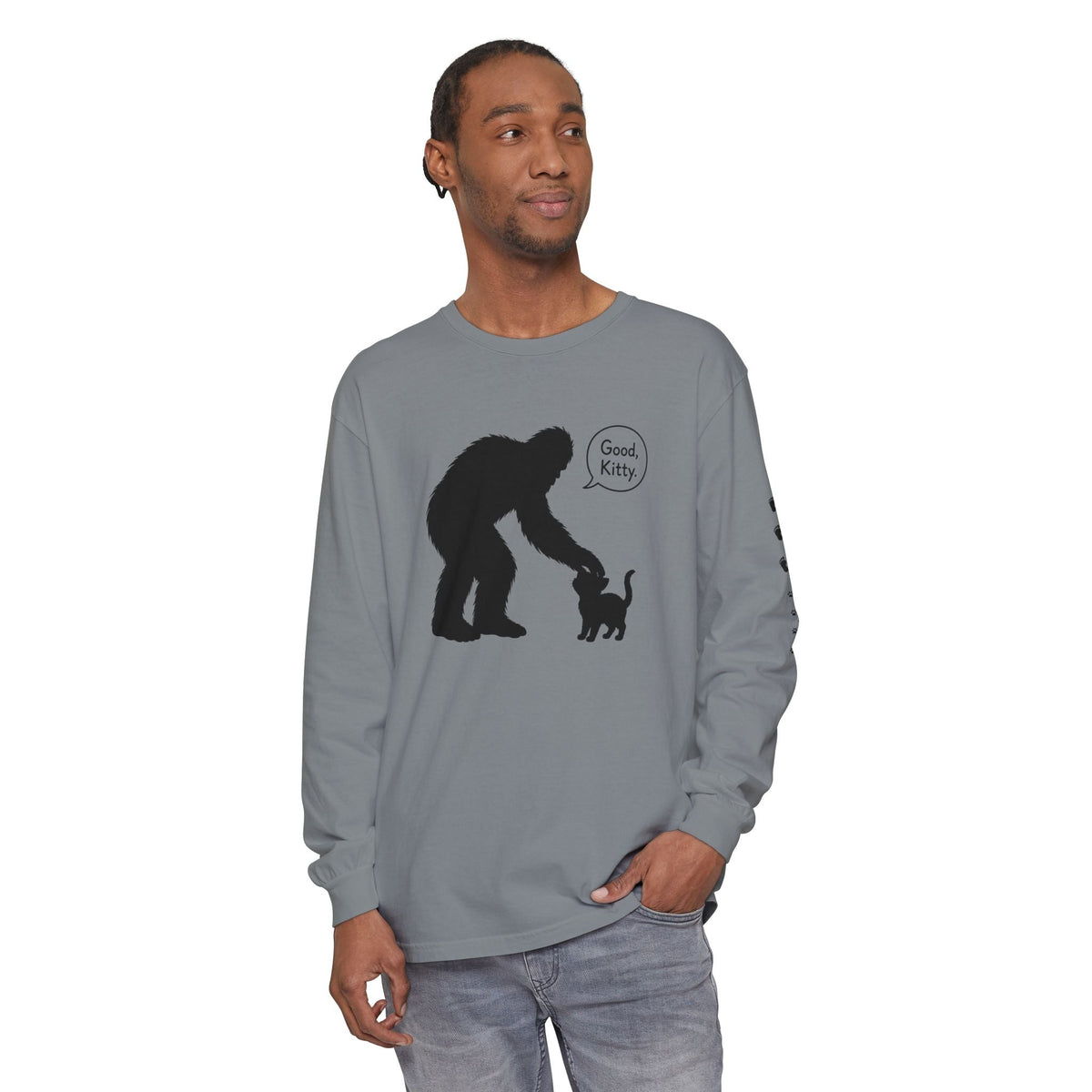Bigfoot & Kitty “Good, Kitty.” Long Sleeve Shirt - Clothing, Unisex, T-Shirts, Long-Sleeved - EpiAl's Shop