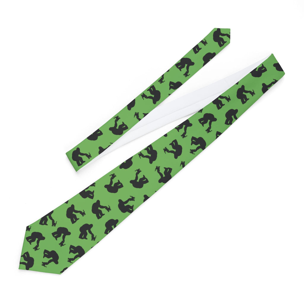 Bigfoot & Kitty Pattern Necktie | Cryptid Style With a Soft Spot for Cats - Clothing, Men, Neckties - EpiAl's Shop