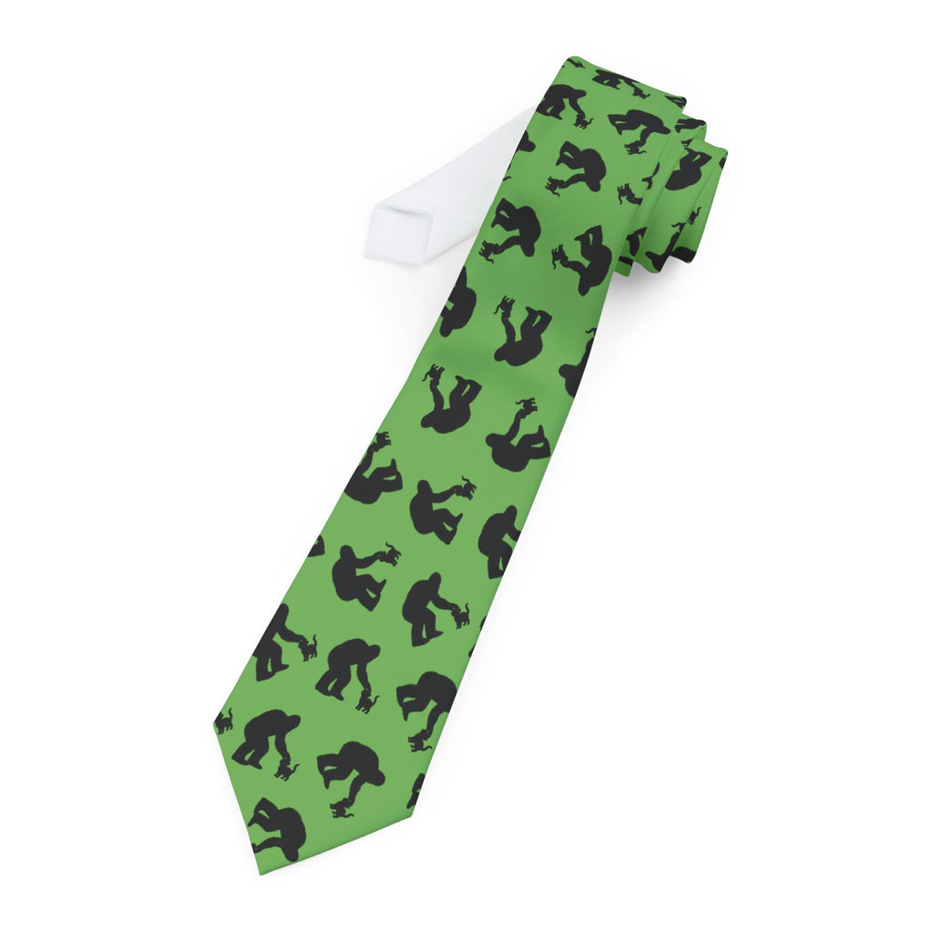 Bigfoot & Kitty Pattern Necktie | Cryptid Style With a Soft Spot for Cats - Clothing, Men, Neckties - EpiAl's Shop