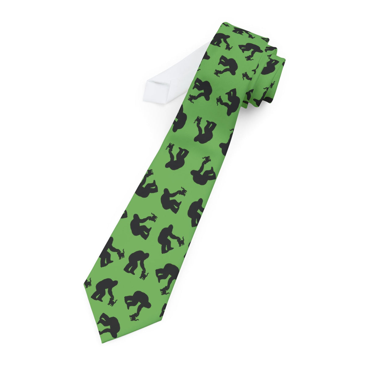 Bigfoot & Kitty Pattern Necktie | Cryptid Style With a Soft Spot for Cats - Clothing, Men, Neckties - EpiAl's Shop