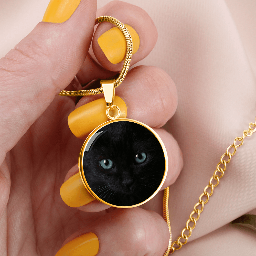Black Cat Blue Eyes Circle Pendant Necklace - Jewelry, Necklaces - EpiAl's Shop