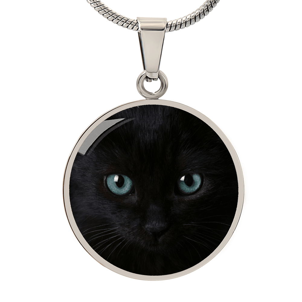 Black Cat Blue Eyes Circle Pendant Necklace - Jewelry, Necklaces - EpiAl's Shop