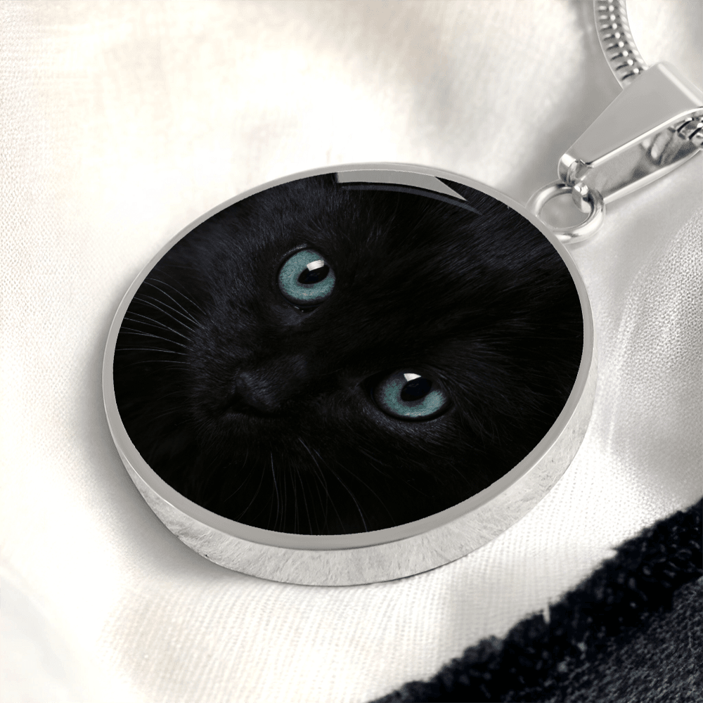 Black Cat Blue Eyes Circle Pendant Necklace - Jewelry, Necklaces - EpiAl's Shop