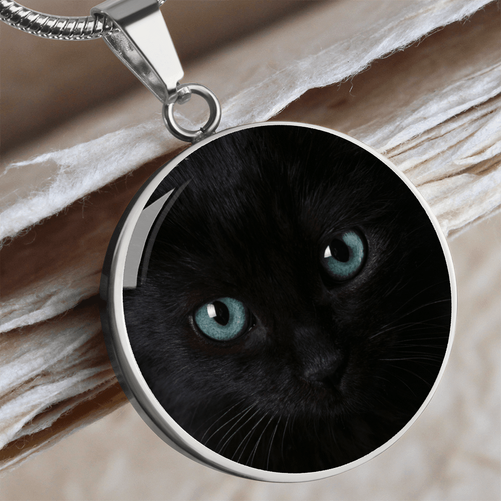 Black Cat Blue Eyes Circle Pendant Necklace - Jewelry, Necklaces - EpiAl's Shop