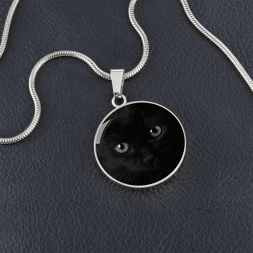Black Cat Blue Eyes Circle Pendant Necklace - Jewelry, Necklaces - EpiAl's Shop